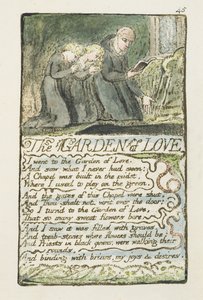 „The Garden of Love”, 45. lemez (Bentley 44) a „Songs of Inocence and of Experience”-ből (Bentley Copy L) 1789-94 (magas metszet tollal és WC-vel) alkotó: William Blake
